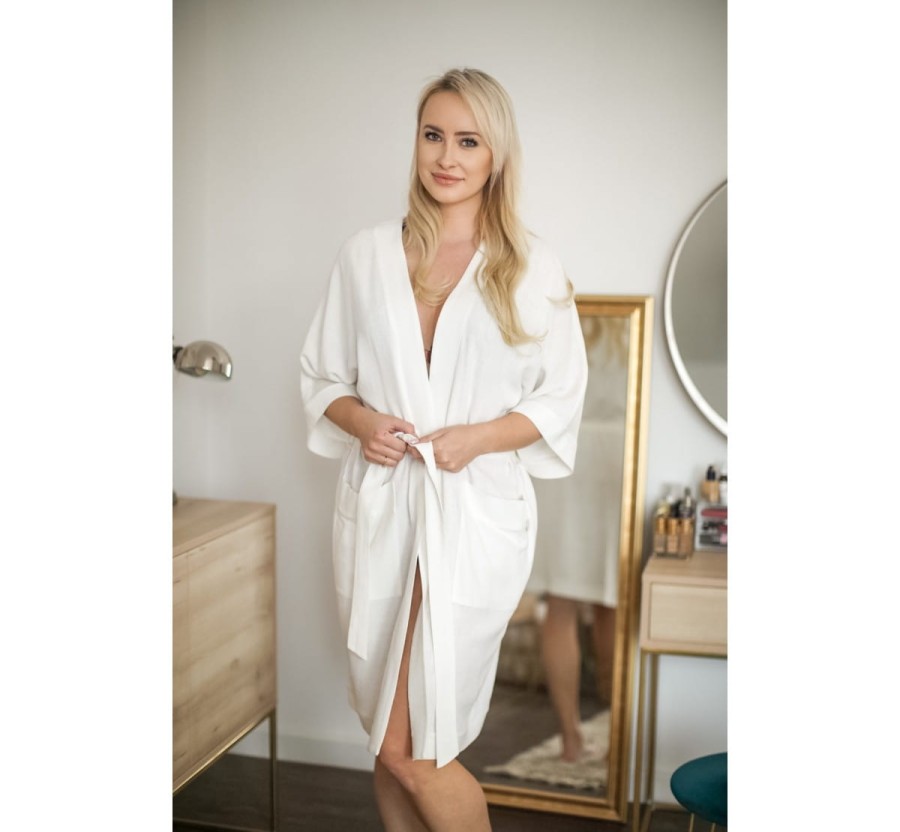 Szlafrok/kimono LINEN dla kobiet w ciąży i dla mam - Cloud Dancer / BabySteps