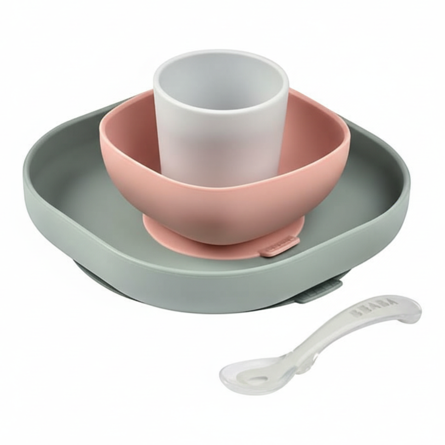 Komplet naczyń z silikonu z przyssawką Eucalyptus / Beaba