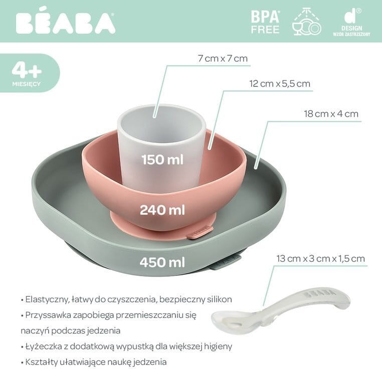 Komplet naczyń z silikonu z przyssawką Eucalyptus / Beaba