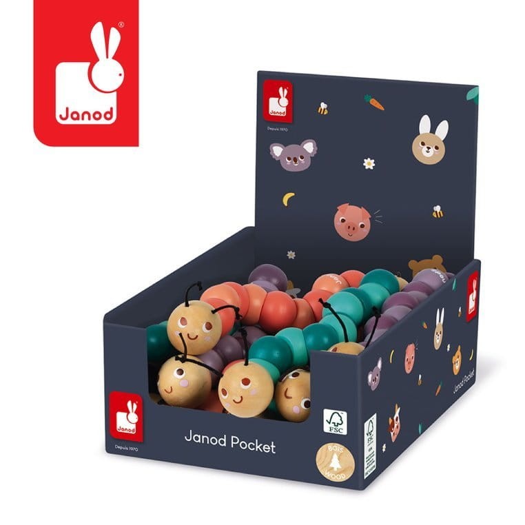 Drewniana elastyczna układanka Gąsienica Pocket 2+ różne kolory / Janod