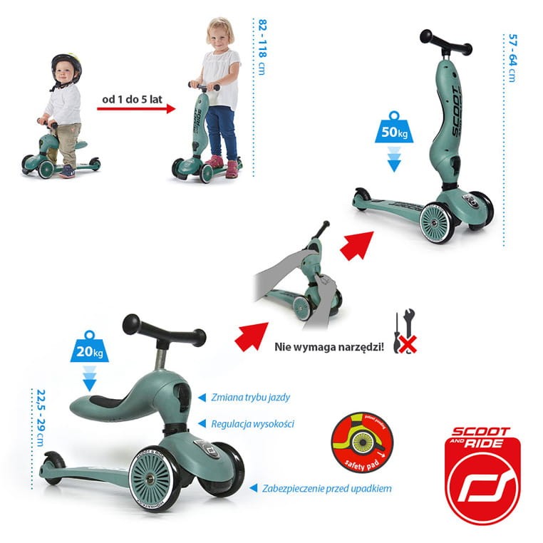 Highwaykick1 2w1 Jeździk i hulajnoga 1-5 lat Forest / Scootandride