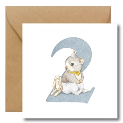 Kartka okolicznościowa na drugie urodziny Myszka / Hi Little