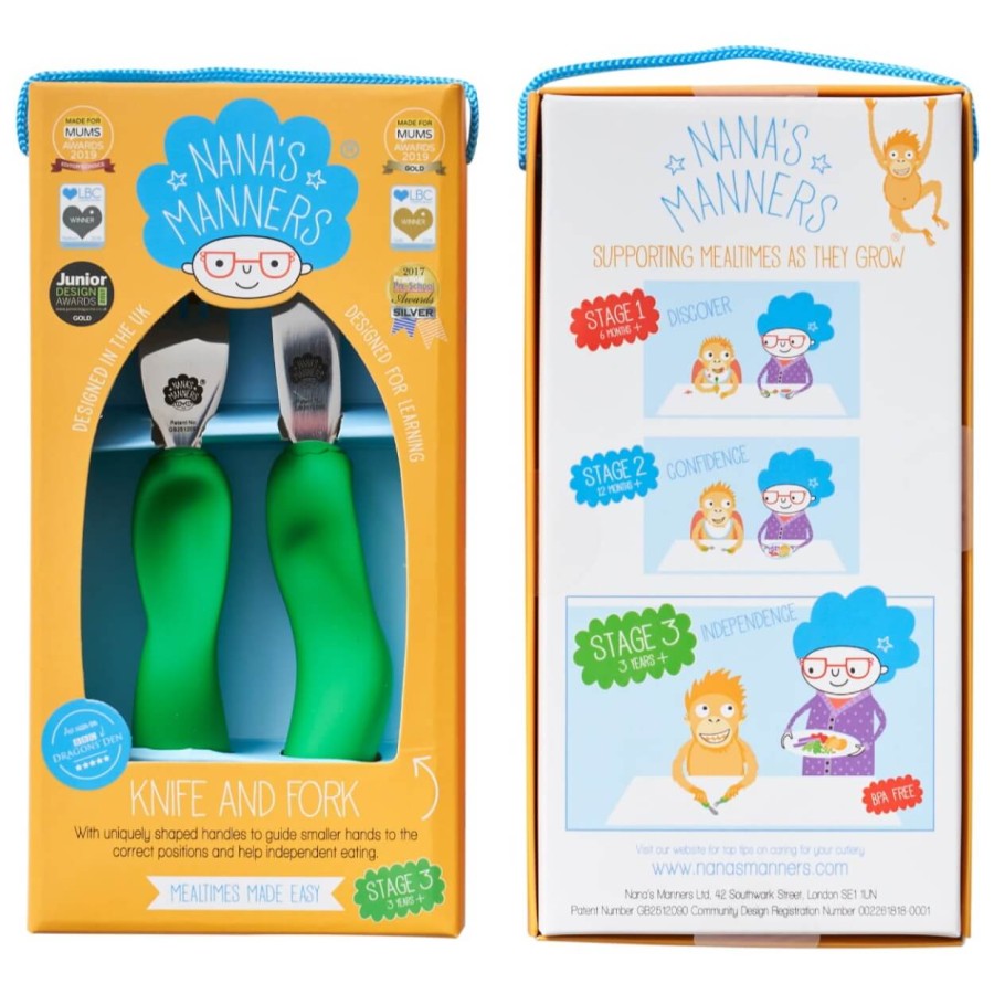 Sztućce kształtujące chwyt 3-9 lat, ETAP 3 - green / Nanas Manners