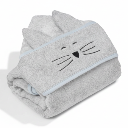 Duży bambusowy ręcznik light grey - cat / My Memi