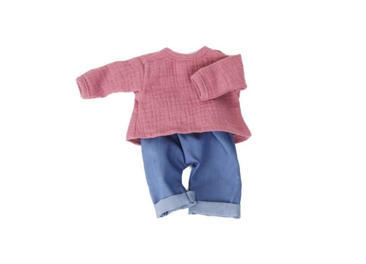 Spodenki jeansowe + bluzka Foxglove dla lalki Miniland - rozmiar 38