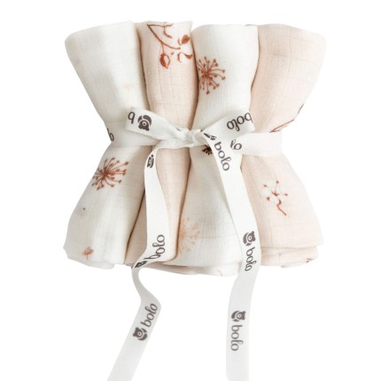 4pak pieluszek muślinowych 43x43cm – dmuchawce i gałązki bawełny / Bolo