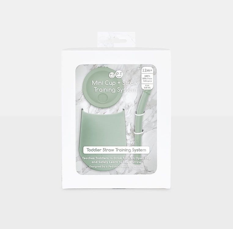 Silikonowy kubeczek ze słomką Mini Cup + Straw Training System 120 ml pastelowa zieleń / EZPZ