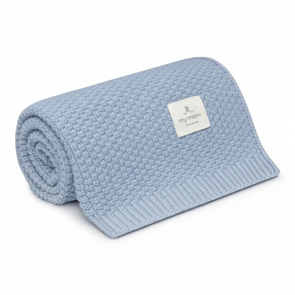 Kocyk ze 100% wełny merino baby blue - premium collection / My Memi