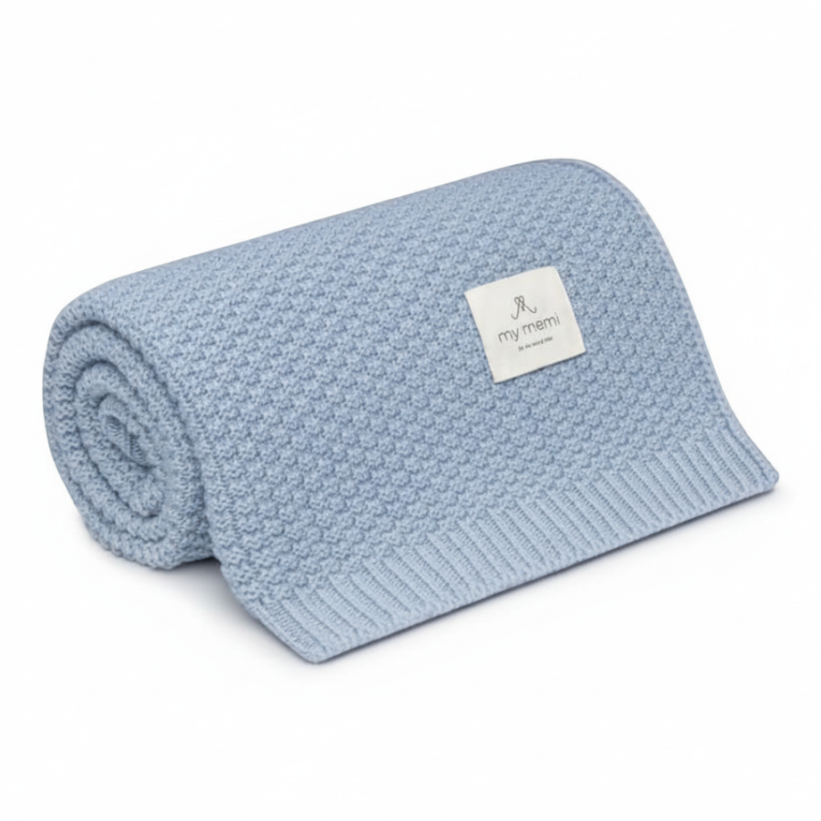 Kocyk ze 100% wełny merino baby blue - premium collection / My Memi