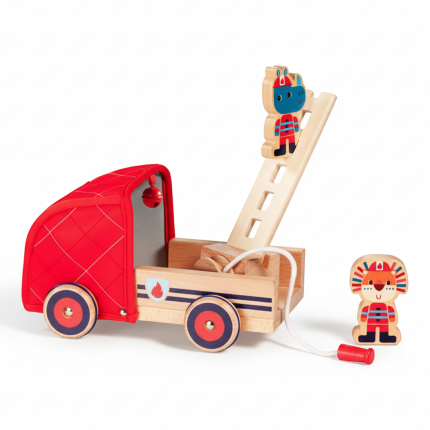 Drewniany wóz strażacki z rozwijanym wężem, drabiną i dzwonkiem Nosorożec Marius 2 lata+ / Lilliputiens 83182