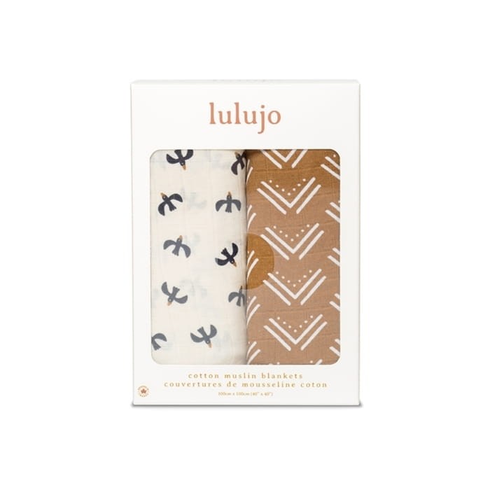 Boho Kocyk Muślinowy Black Birds - Mudcloth 2 szt. / Lulujo