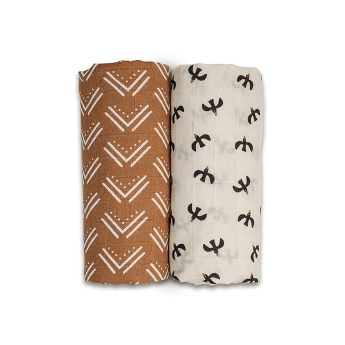 Boho Kocyk Muślinowy Black Birds - Mudcloth 2 szt. / Lulujo