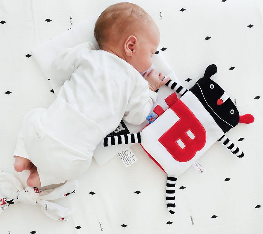 Super Zabawka MrB - przytulanka/termofor na kolkę, kontrastowe kolory / Lullalove