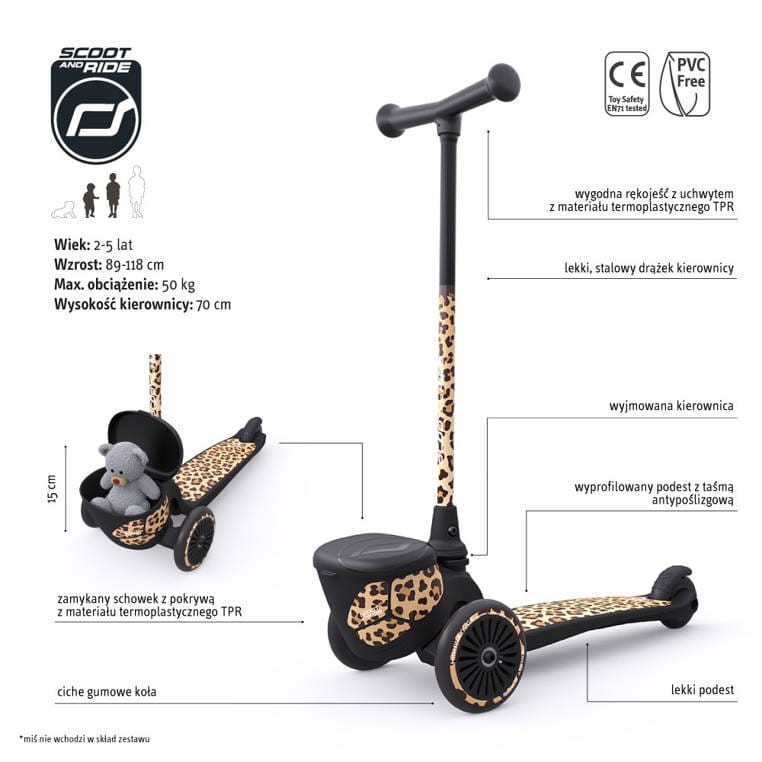 Highwaykick 2 Lifestyle Hulajnoga trójkołowa balansowa z zamykanym schowkiem 2+ Leopard / Scootandride