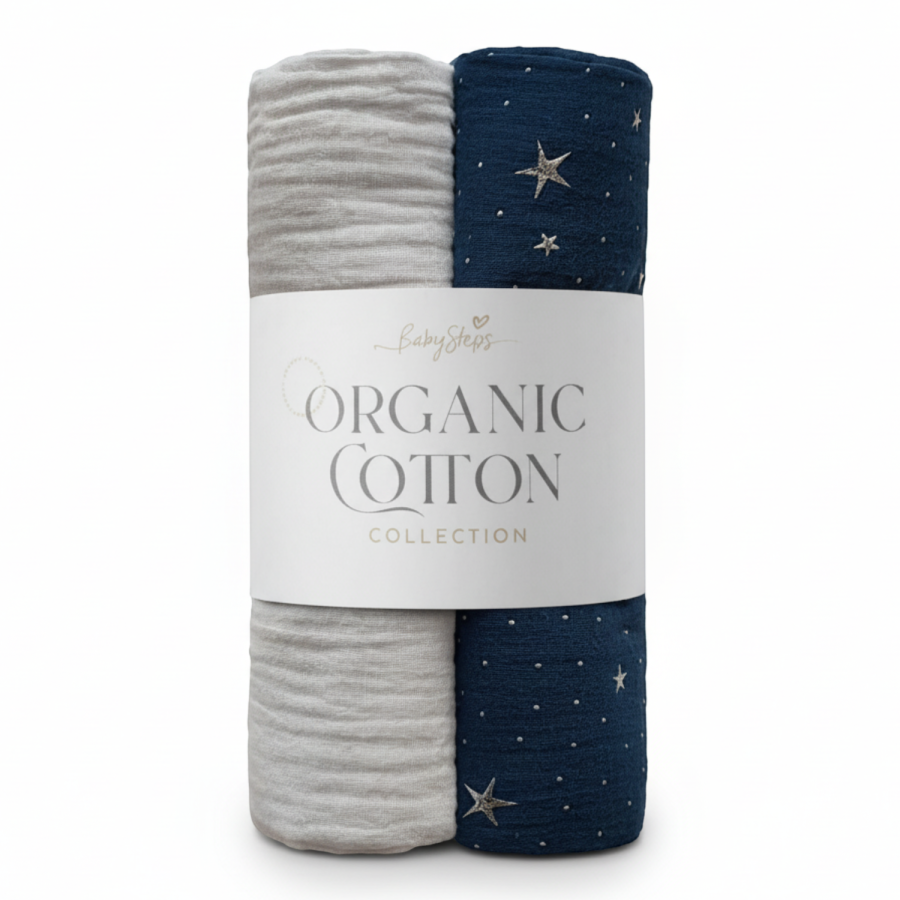 2-pak organicznych otulaczy muślinowych - Night Sky / BabySteps