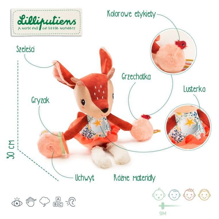 Przytulanka aktywizująca wielofunkcyjna Sarenka Stella 9 m+ / Lilliputiens