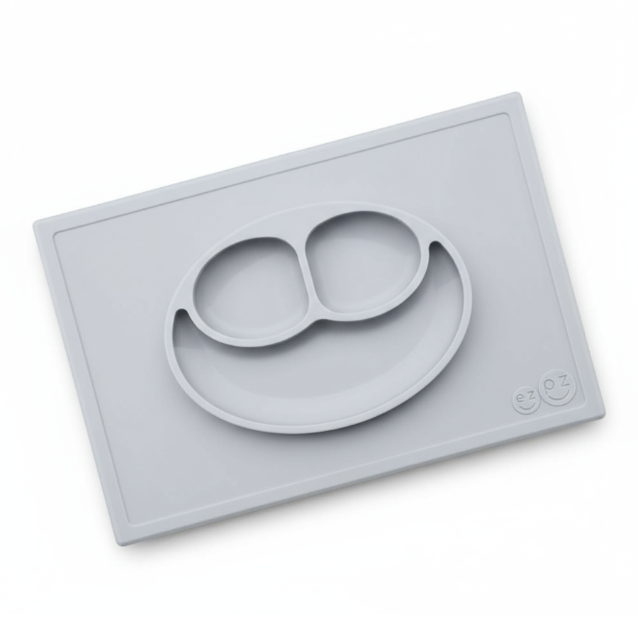 Silikonowy talerzyk z podkładką 2w1 Happy Mat pastelowa szarość / EZPZ