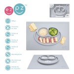 Silikonowy talerzyk z podkładką 2w1 Happy Mat pastelowa szarość / EZPZ