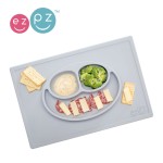 Silikonowy talerzyk z podkładką 2w1 Happy Mat pastelowa szarość / EZPZ