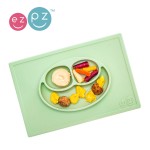 Silikonowy talerzyk z podkładką 2w1 Happy Mat pastelowa zieleń / EZPZ