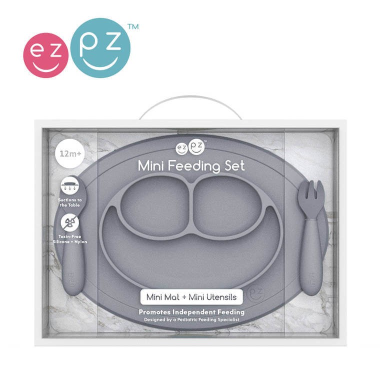 Komplet naczyń silikonowych Mini Feeding Set szary / EZPZ