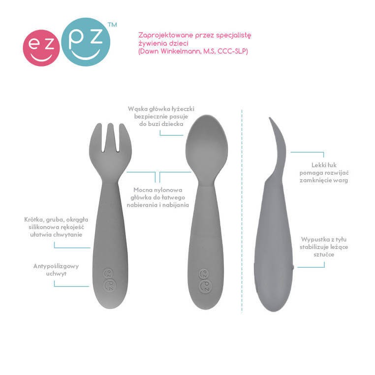 Komplet naczyń silikonowych Mini Feeding Set szary / EZPZ