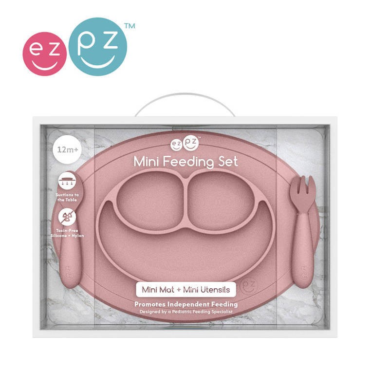 Komplet naczyń silikonowych Mini Feeding Set pastelowy róż / EZPZ