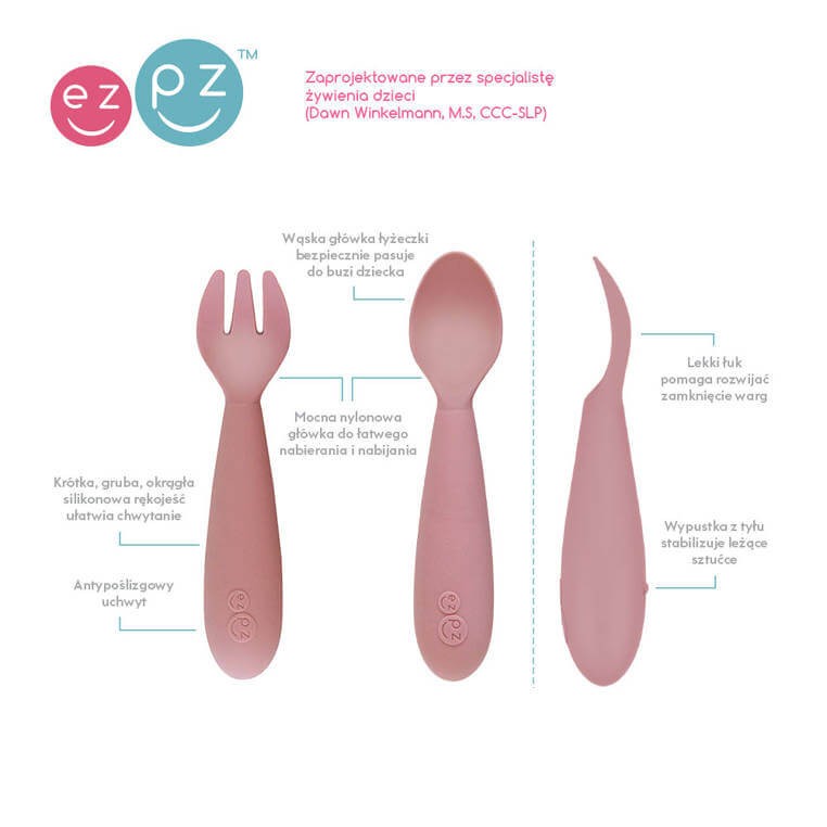 Komplet naczyń silikonowych Mini Feeding Set pastelowy róż / EZPZ