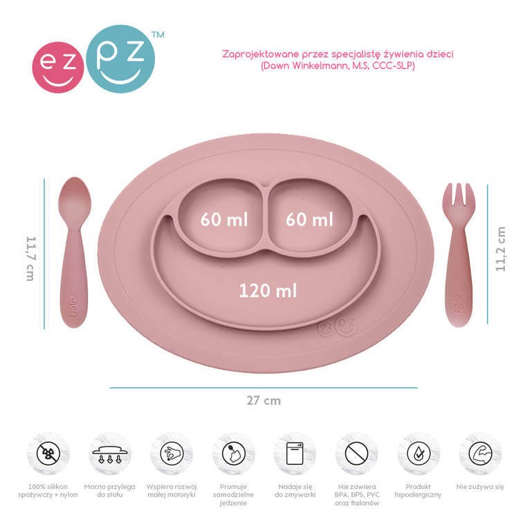 Komplet naczyń silikonowych Mini Feeding Set pastelowy róż / EZPZ
