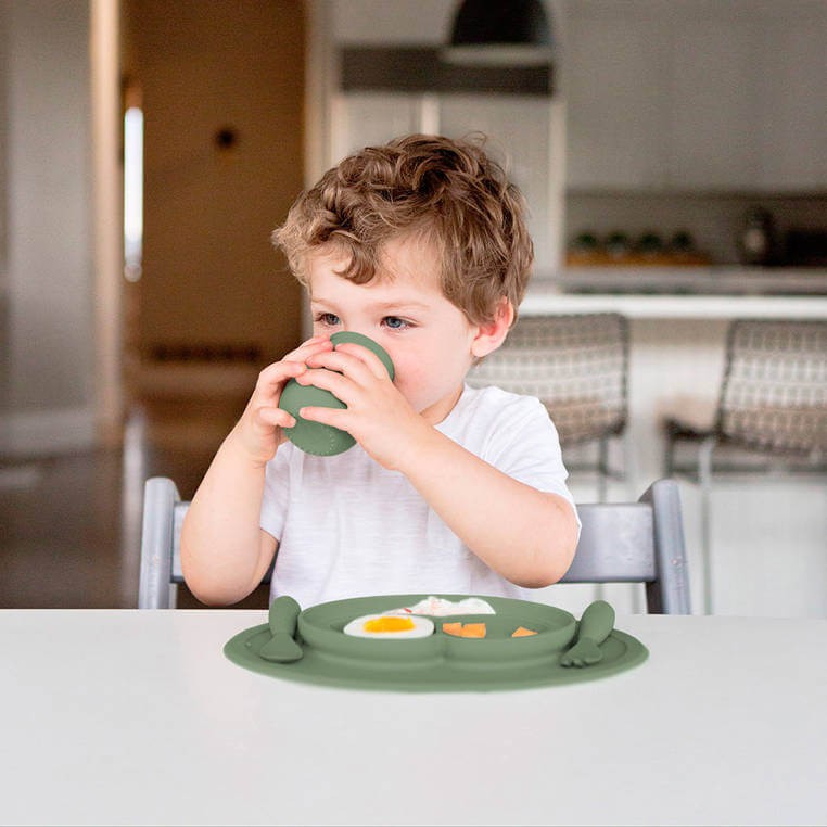 Komplet naczyń silikonowych Mini Feeding Set oliwkowy / EZPZ