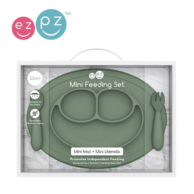 Komplet naczyń silikonowych Mini Feeding Set oliwkowy / EZPZ