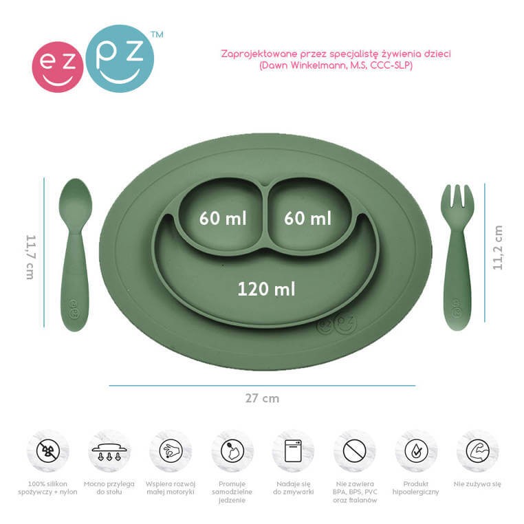 Komplet naczyń silikonowych Mini Feeding Set oliwkowy / EZPZ