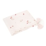 Otulacz lekki kocyk bambusowy maliny z frędzlami 120x100 cm / Samiboo