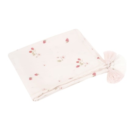 Otulacz lekki kocyk bambusowy maliny z frędzlami 120x100 cm / Samiboo