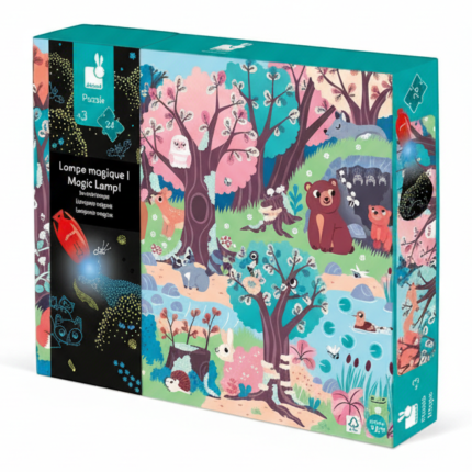 Świecące puzzle z mini-lampką UV Las 24 elementy 3+ / Janod J02653