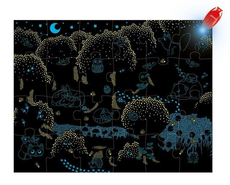 Świecące puzzle z mini-lampką UV Las 24 elementy 3+ / Janod
