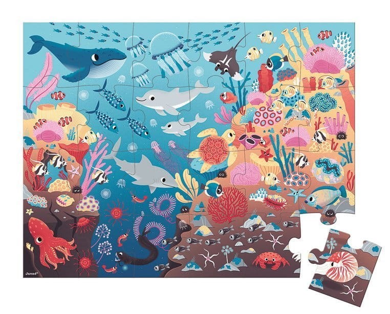 Świecące puzzle z mini-lampką UV Ocean 24 elementy 3+ / Janod