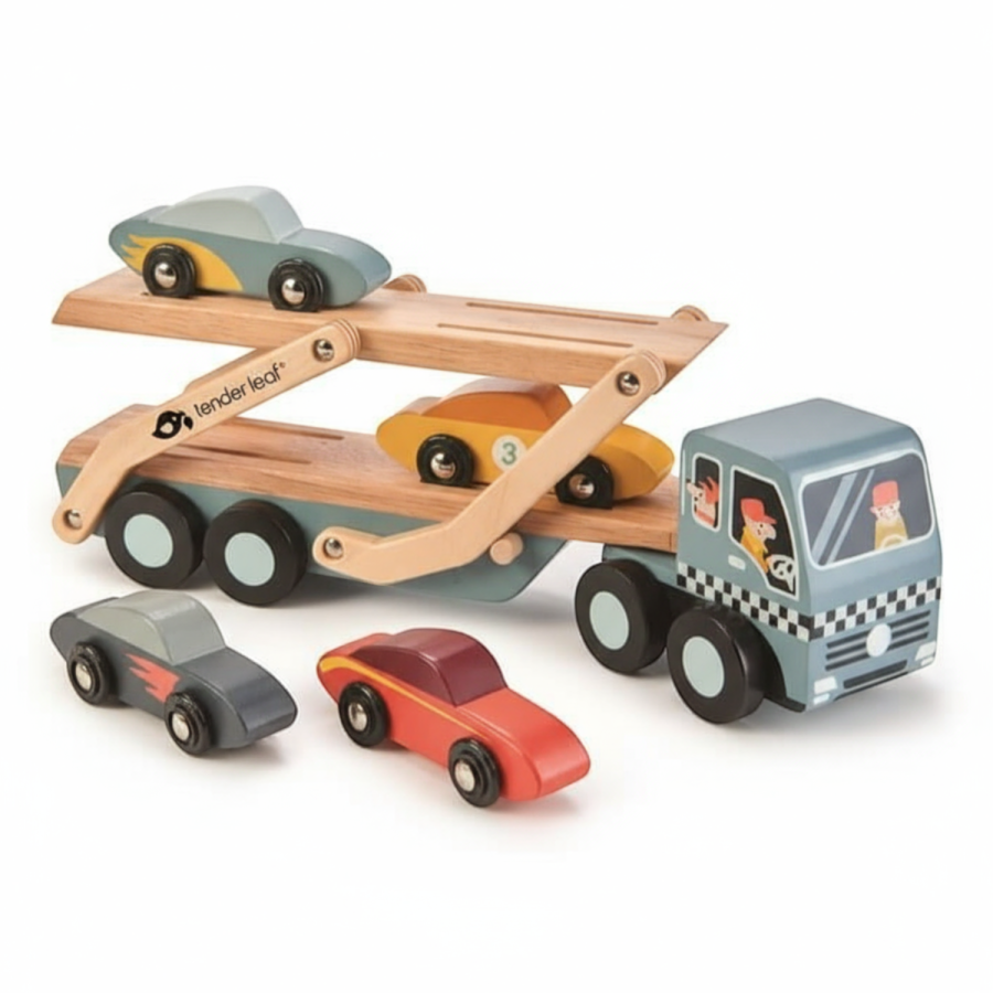 Drewniana laweta z samochodami /Tender Leaf Toys