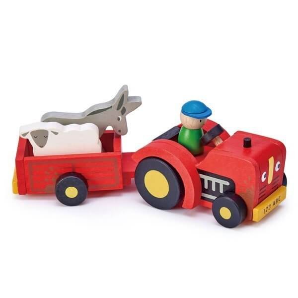 Drewniany traktor z przyczepą ze zwierzątkami /Tender Leaf Toys