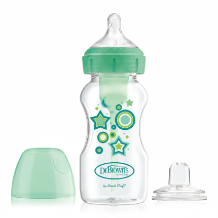 Zestaw "Od butelki do kubka" zielony 270 ml, szeroka szyjka / Dr Brown's