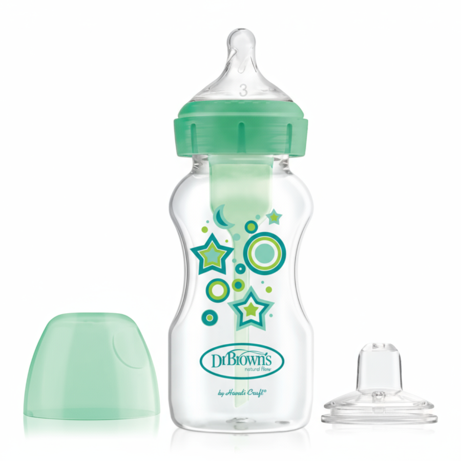 Zestaw "Od butelki do kubka" zielony 270ml, szeroka szyjka / Dr Brown's