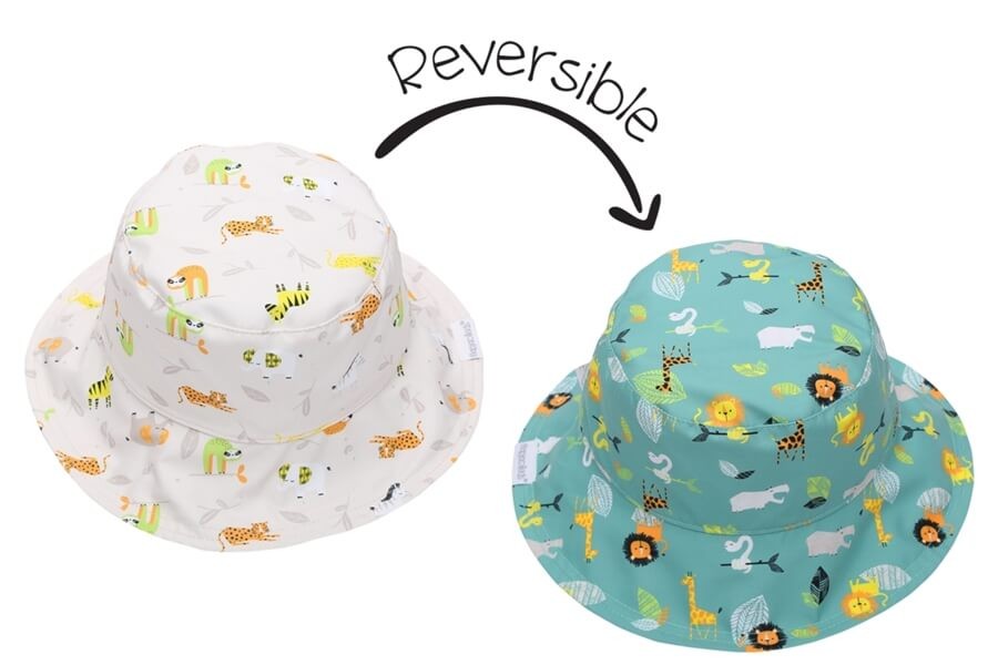 Dwustronny Kapelusz Przeciwsłoneczny Zielone Zoo , różne rozmiary /FlapJack