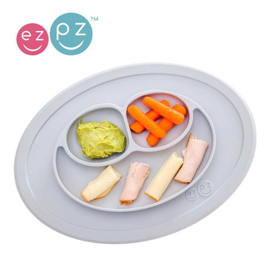 Silikonowy talerzyk z podkładką mały 2w1 Mini Mat pastelowa szarość / EZPZ