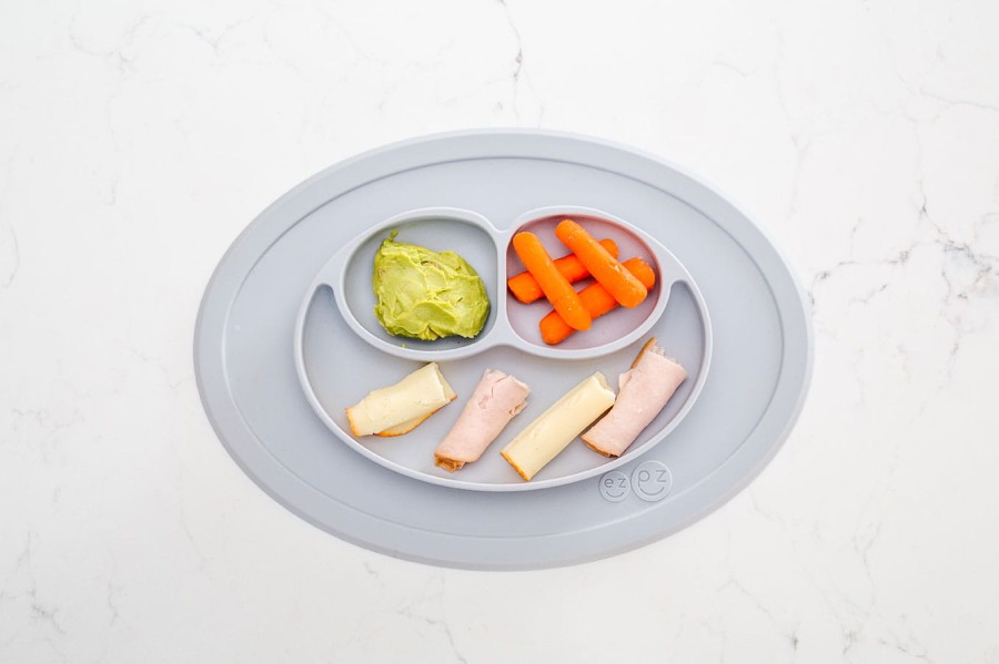 Silikonowy talerzyk z podkładką mały 2w1 Mini Mat pastelowa szarość / EZPZ