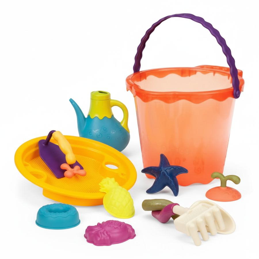 Shore Thing – wielkie wiadro z akcesoriami – pomarańczowe / B.Toys