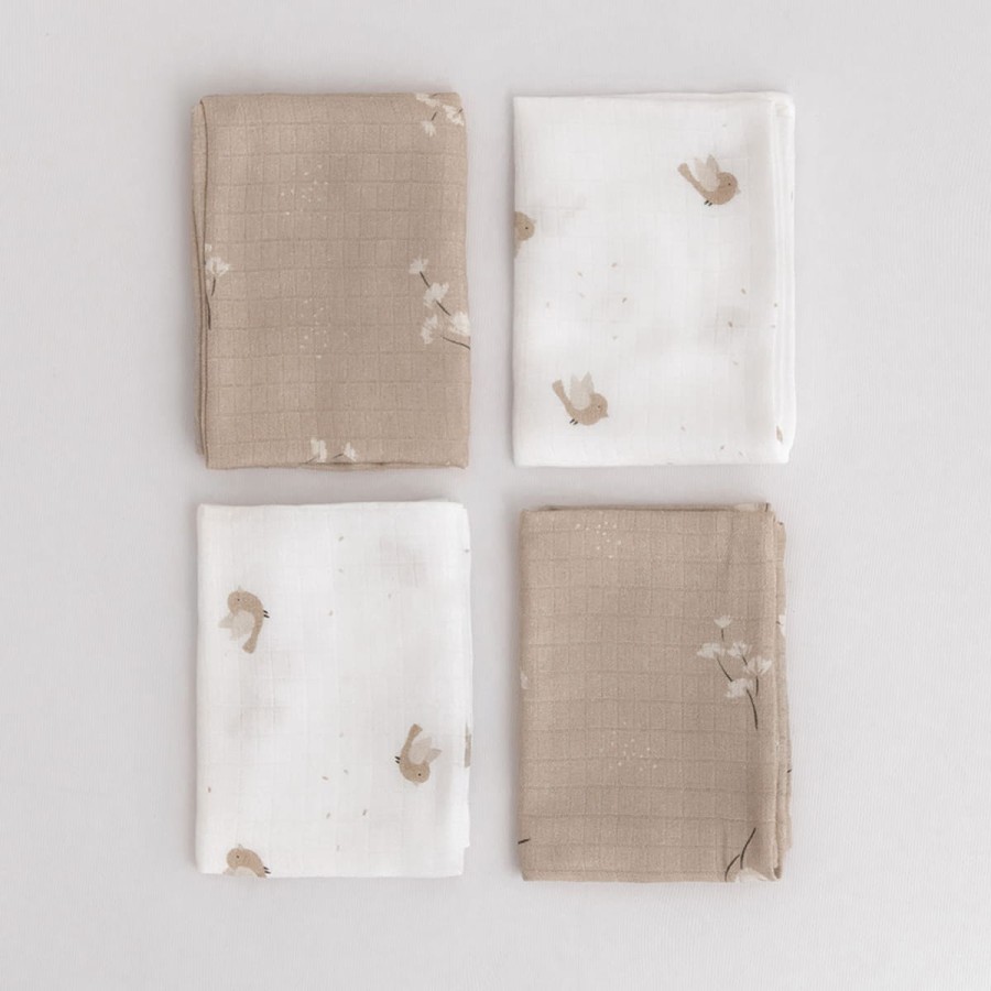 4Pak pieluszek muślinowych 43x43cm – ptaszki i gałązki /Bolo