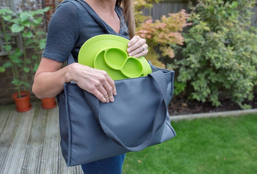 Silikonowy talerzyk z podkładką mały 2w1 Mini Mat pastelowa szarość / EZPZ