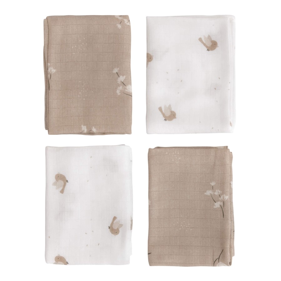 4Pak pieluszek muślinowych 43x43cm – ptaszki i gałązki /Bolo