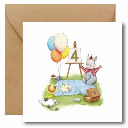 Kartka okolicznościowa na czwarte urodziny Piknik / Hi Little