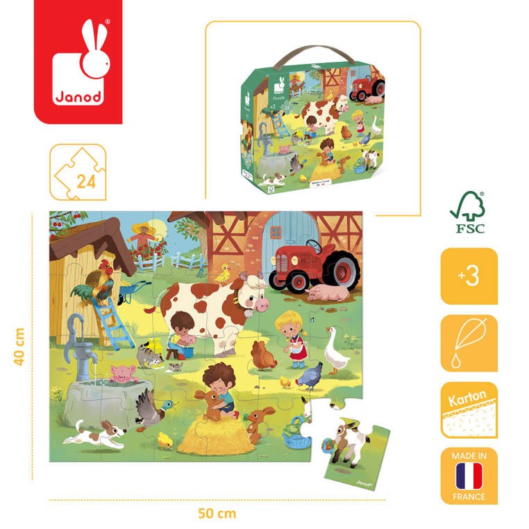 Puzzle w walizce Dzień na farmie 24 elementy 3+ / Janod
